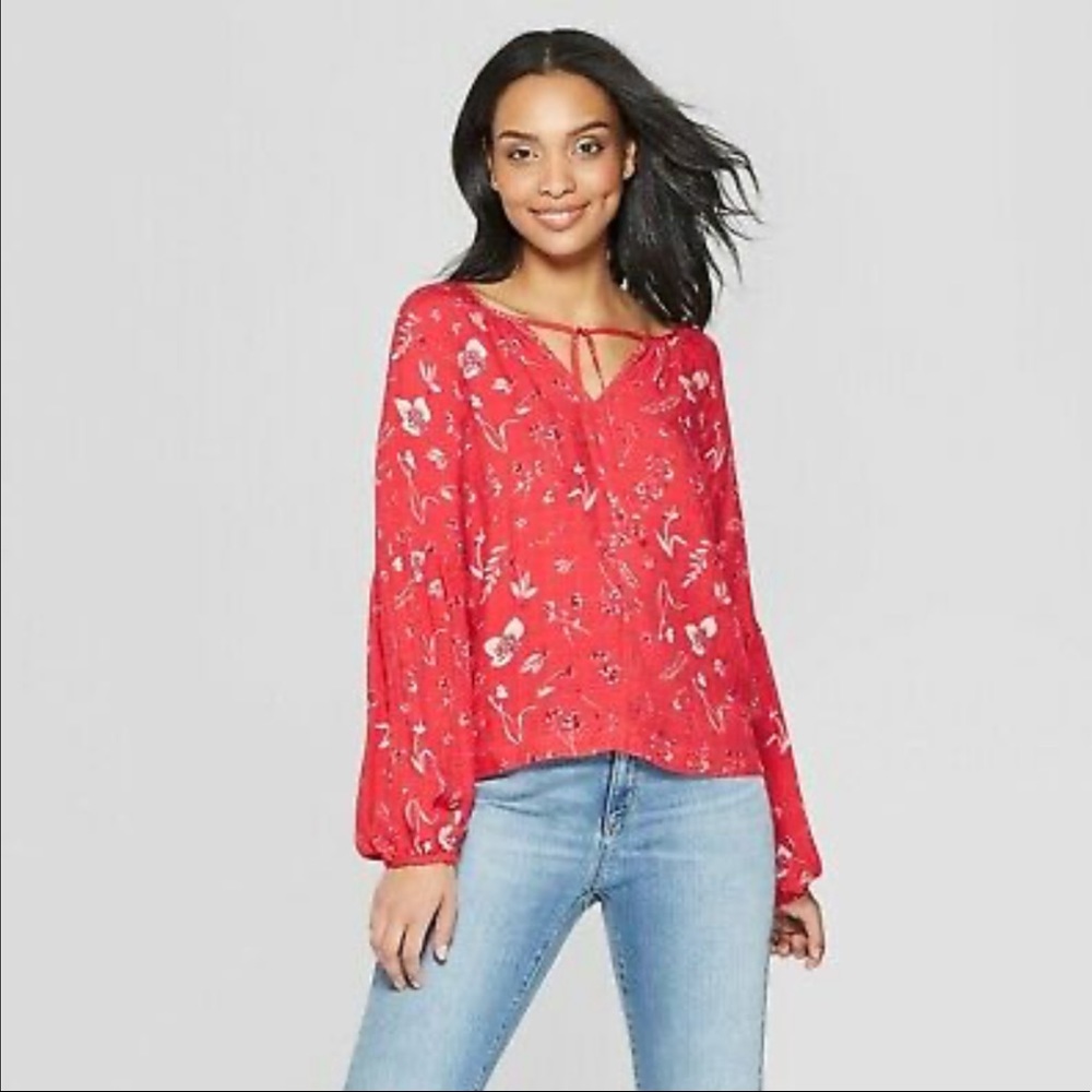 NWOT Universal Thread Women’s Floral Long Sleeve Peasant Top • Size S
